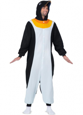 Fato de pinguim ou pijama com capuz para adulto