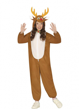 Reindeer costume or pajamas with hood and antlers for children