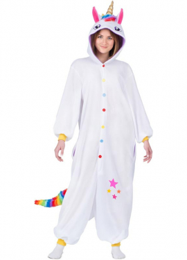 White Unicorn Costume or Pajamas with Hood for Adults