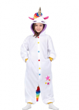 White Unicorn Costume or Pajamas with Hood for Children