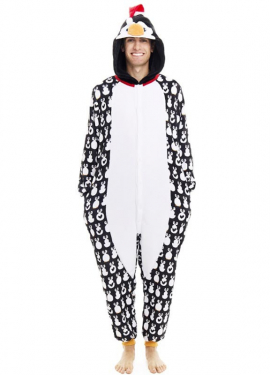 Adult Christmas Penguin Printed Hooded Costume or Pajamas