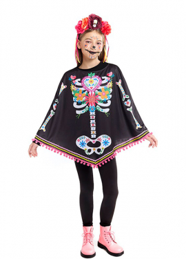 Catrina Skeleton Costume or Poncho for Girls