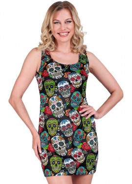 Fato ou vestido multicolorido do Dia dos Mortos para mulher