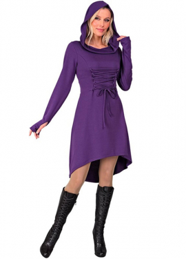 Purple Medieval Costume or Dress with Hood for Women