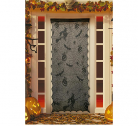 Door Lace Pumpkins and Bats black 194x100 cm