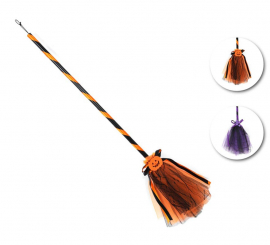 Witch's broom with tulle in assorted 90 cm models