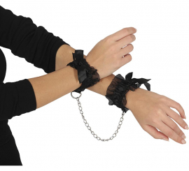 Black cloth handcuffs with bow