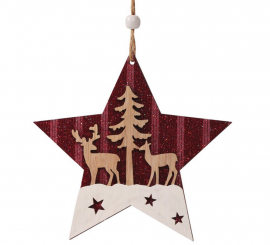 Red Wooden Star Pendant of 14 cms