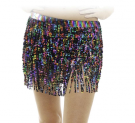 Adult multicolored sequin and fringe skirt