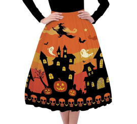 Halloween Orange Flared Skirt