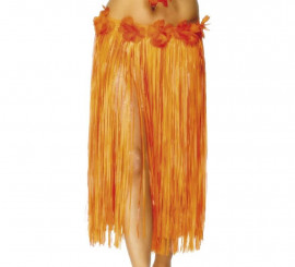 Falda Hawaiana Larga Naranja con flores 73 cm