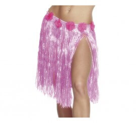Falda Hawaiana Rosa con flores 46cm