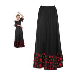 Sevillian double ruffle skirt with black and red polka dot for girl