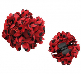 Fleur de Séville ou Chulapa à pois rouges et noirs, 8 cm avec clip