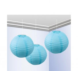 Bag of 3 25 cm light blue lanterns