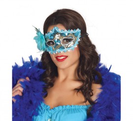 Venezianische blaue Maske mit Blume