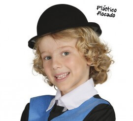 Children's black flocked bowler hat