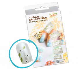 Caja de 24 uñas decoradas flores Hippies