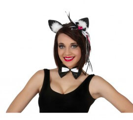 Set de Gatita con pajarita y orejas con marabú