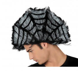 Gray and black spider web wig with crest for Halloween