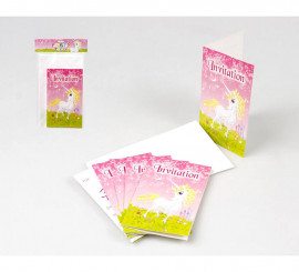 Bolsa de 6 Invitaciones de Unicornio para Cumpleaños