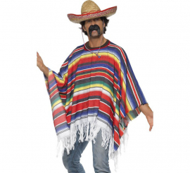 Poncho Mexicano multicolor deluxe para adulto