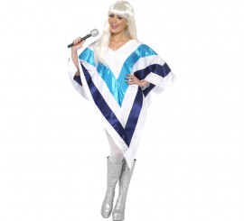 Weißer und blauer Super Trouper Disco Poncho für Damen