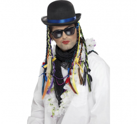 Boy George Bowler Hat with Multicolored Braids