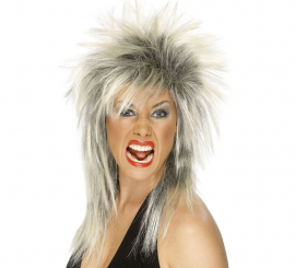 Perruque Diva Rock Star des Années 80 Blanche et Noire