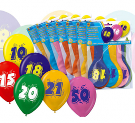 Bag of 10 balloons with the number 8 printed