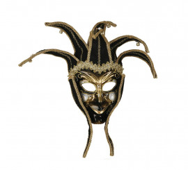 FR-Máscara Veneciana Arlequín Negro y Dorado-FR