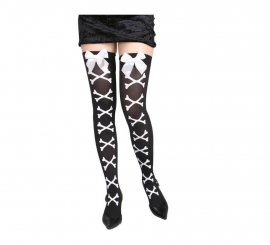 Black garter stockings with bow and bones for adults