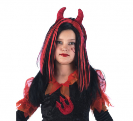 Peruca de Diabo com Fio Vermelho Deluxe