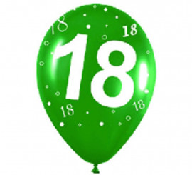 Bag of 10 latex balloons with the number 18 screen printed