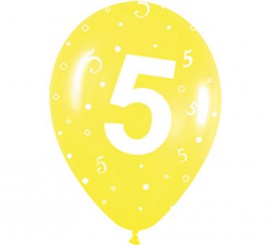 Bag of 10 latex balloons with the number 5 screen printed 30cm