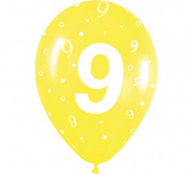 Bag of 10 latex balloons with the number 9 screen printed 30cm