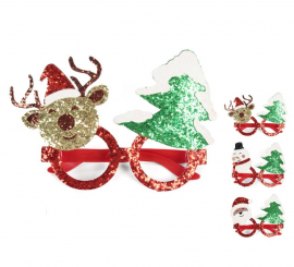 Reindeer and tree glasses with glitter in assorted colors