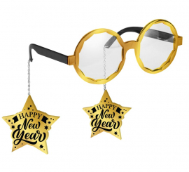 Happy New Year golden glasses with stars