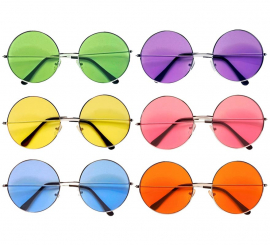 Óculos hippie dos anos 70 em várias cores