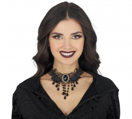 Choker embroidered with black rhinestones
