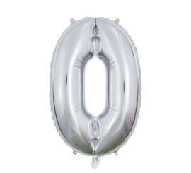 66 cm Silver Number 0 Foil Balloon