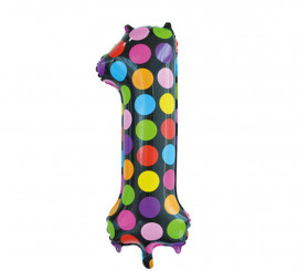 Foil Balloon Number 1 Polka Dots 86 cm