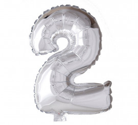 Ballon aluminium numéro 2 couleur argent de 41 cm