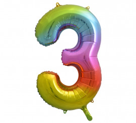 Ballon aluminium numéro 3 couleur arc-en-ciel de 86 cm