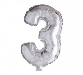 101 cm Silver Number 3 Foil Balloon