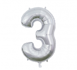 66 cm Silver Number 3 Foil Balloon