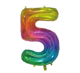 75 cm Transparent Rainbow Number 5 Foil Balloon