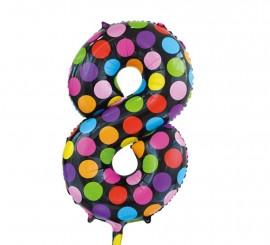 Foil Balloon Number 8 Polka Dots 86 cm