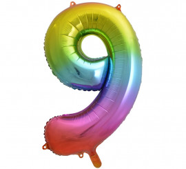 86 cm Rainbow Color Number 9 Foil Balloon