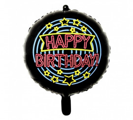 Neon Color Happy Birthday Round Foil Balloon 45 cm